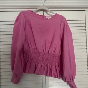 Pink Puff Sleeve Smocked Blouse